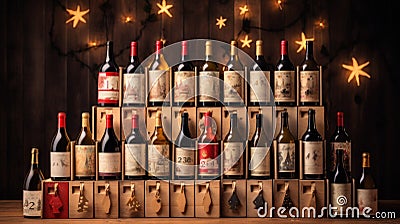 Wine Advent Calendar, 24 Days of Drinking Wooden Christmas Advent Calendar Wine Bottle Rack. Countdown Calendar Holder with Wine Stock Photo