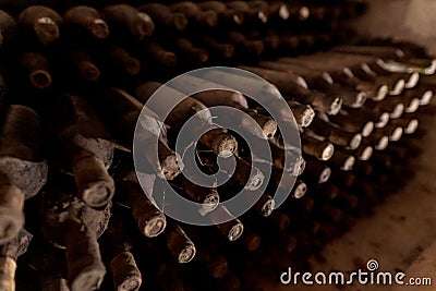 Wine aging in an underground wine cellar winery Stock Photo