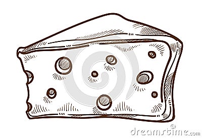 Wine appetizer, cheese with holes isolated sketch, dairy product Vector Illustration