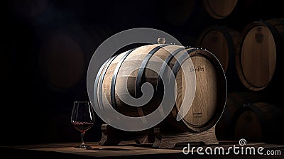 Wine barrels in a cellar, beautiful lightning Stock Photo