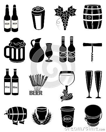 Wine beer icons set Vector Illustration