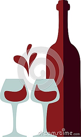 Wine bottle and clink glasses with red wine splash Vector Illustration