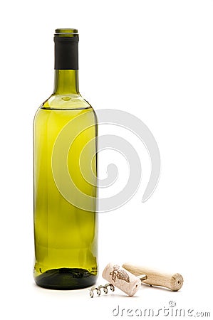 wine bottle and corkscrew Stock Photo