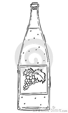 Wine Bottle Drawing. Alcohol and Refreshment Concept. Vector Cartoon Illustration. Cartoon Illustration