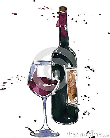 Wine bottle and glass Vector Illustration