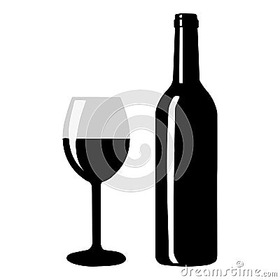 Wine bottle with wine glass icon. Vector Illustration