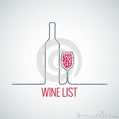 Wine bottle glass list menu background Vector Illustration