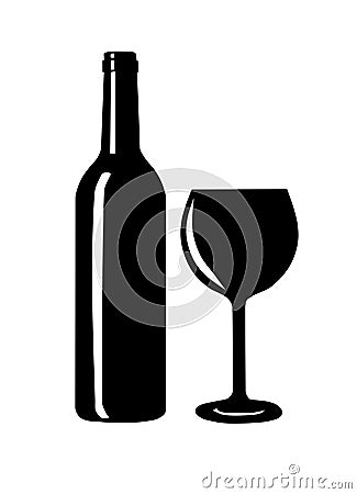 Wine bottle and glass silhouette. Vector Illustration