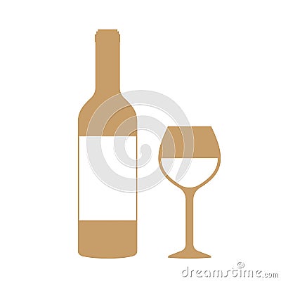 Wine bottle and glass of wine on White Background Vector Illustration