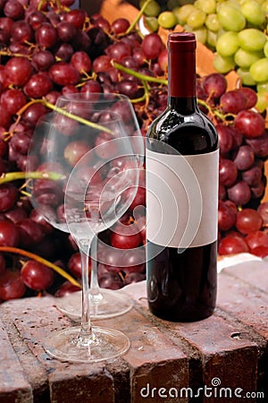 Wine Bottle and Glasses Stock Photo