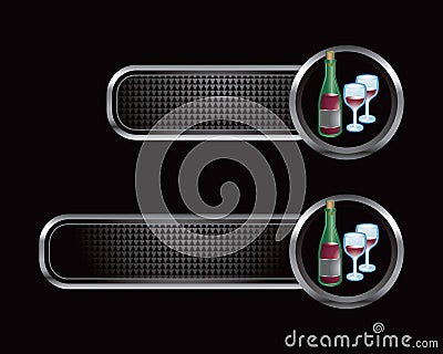 Wine bottle and glasses on black checkered tabs Vector Illustration