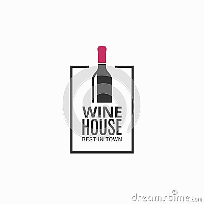 Wine bottle logo. Winehouse icon on black Vector Illustration