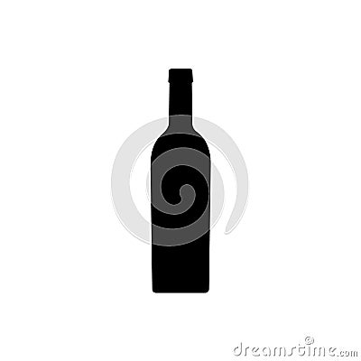 Wine bottle silhouette, beverage container. Alcohol drink icon on a white background. A simple logo. Black shape basis for the Vector Illustration