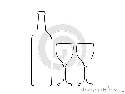 Wine bottle and two glass Vector Illustration