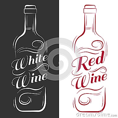 Wine bottle. white wine, red wine. Vector Illustration