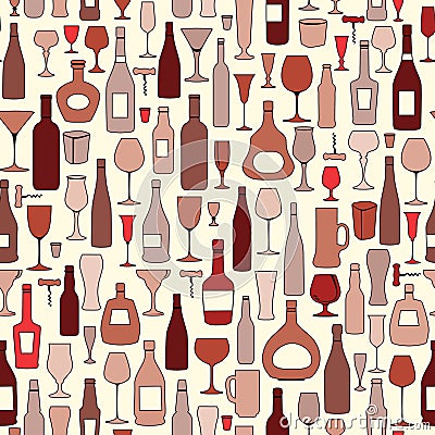 Wine bottle and wine glass seamless pattern. Drink wine party b Stock Photo