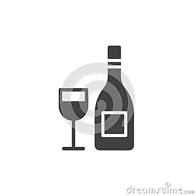 Wine bottle with wineglass icon vector, filled flat sign, solid pictogram isolated on white. Vector Illustration