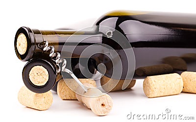 Wine bottles and corks Stock Photo