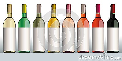 Wine bottles of different colors Stock Photo