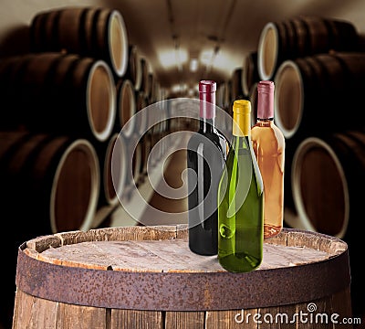 Different wine bottles, close-up view Stock Photo