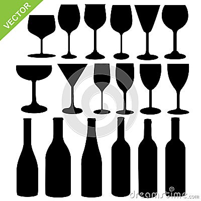 Wine bottles and glass silhouette vector Vector Illustration