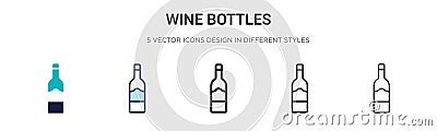 Wine bottles icon in filled, thin line, outline and stroke style. Vector illustration of two colored and black wine bottles vector Vector Illustration