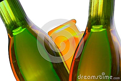 Wine bottles and reflections. Isolated. Stock Photo