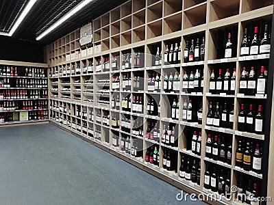 Wine bottles in a store Stock Photo