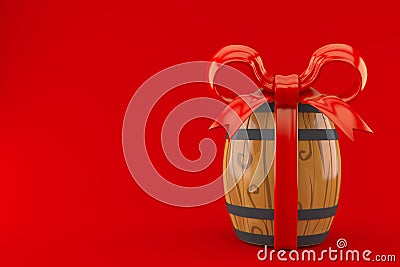 Wine cask with red ribbon Cartoon Illustration