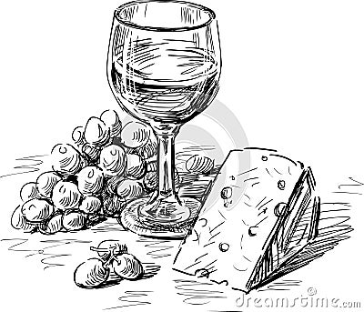Wine and cheese Vector Illustration