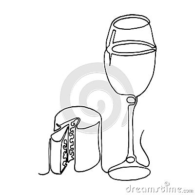 Wine, Cheese icons set illustrations. line art, Vector Vector Illustration