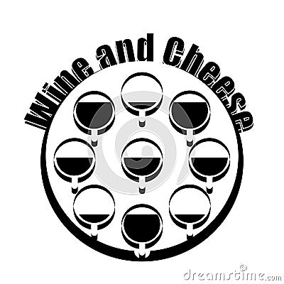 Wine and cheese logotype. Black and White design Vector Illustration