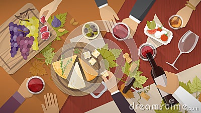 Wine and cheese tasting Vector Illustration