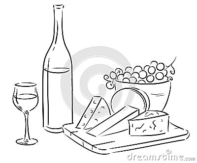Wine and cheese Vector Illustration