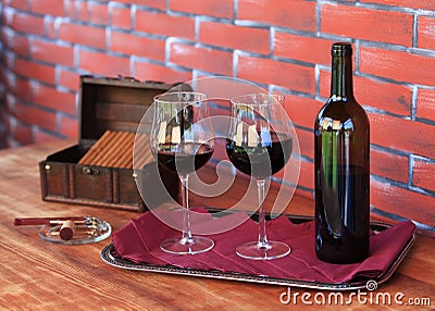 Wine and cigars Stock Photo