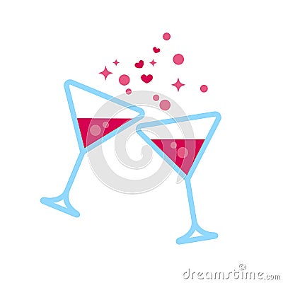 wine clinking love concept. two wine glasses celebratory toast romantic dating Vector Illustration