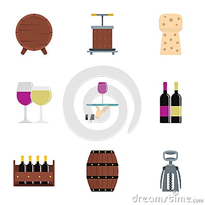 Wine company icon set, flat style Vector Illustration