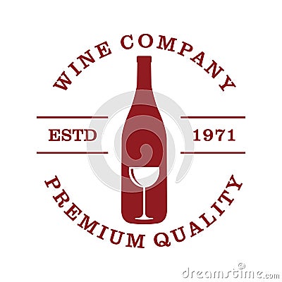 wine company premium quality with bottle and glass vector logo design Stock Photo