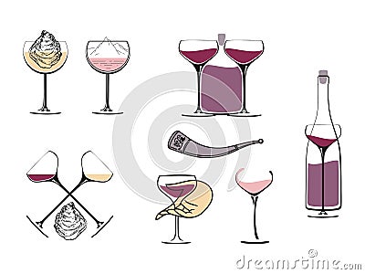 Wine concept collection for a logo on a white background Vector Illustration