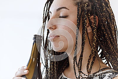 Wine connoisseur enjoys freshly uncorked wine's fragrance Stock Photo