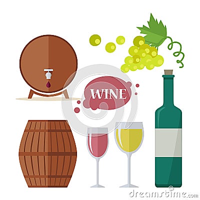 Wine Consumption Icon Set. Viniculture Production Vector Illustration