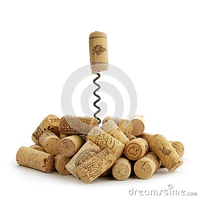 Wine corks and corkscrew Stock Photo