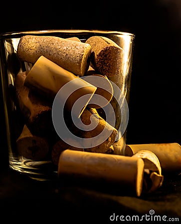 Wine Corks on a Glass Stock Photo