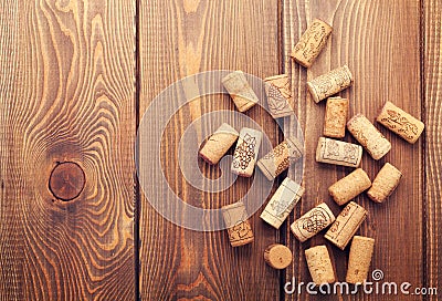 Wine corks over rustic wooden table background Stock Photo