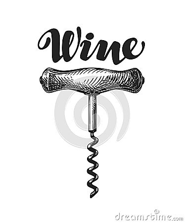 Wine corkscrew sketch. Vector illustration Vector Illustration