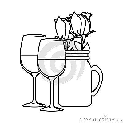 Wine cups with rose in jar Vector Illustration