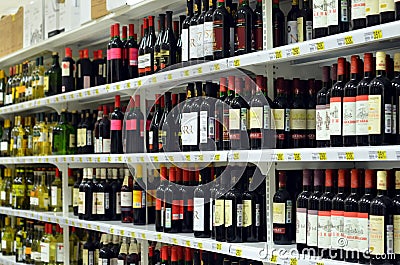 Wine department in supermarket `Auchan` Editorial Stock Photo