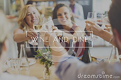 Wine and Dine Dinner Drinking Enjoyment Food Concept Stock Photo