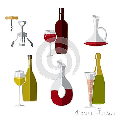 A set of wine drinking accesories Vector Illustration