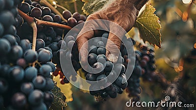 Wine farmer hands picking grapes from vineyard Stock Photo